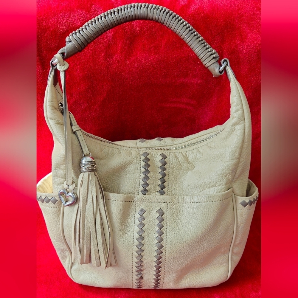 Brighton Stylish Cream And Gray Leather Bag